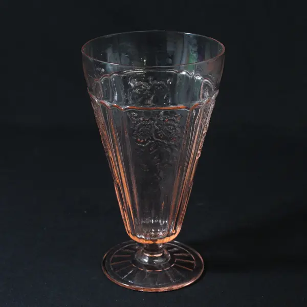 Vtg Anchor Hocking Pink Mayfair Open Rose  Footed Iced Tea Tumbler 6.5"