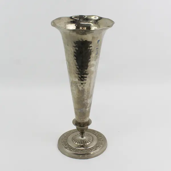 Tall Silver Plate Trumpet Shaped Vase Made in India 14" H 