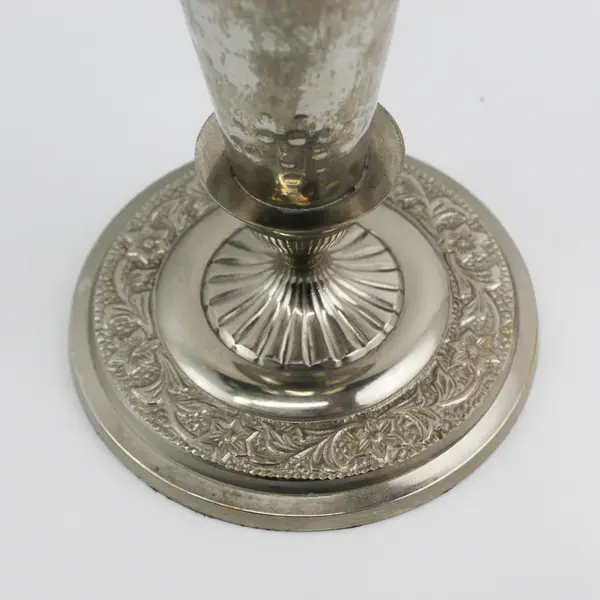 Tall Silver Plate Trumpet Shaped Vase Made in India 14" H 