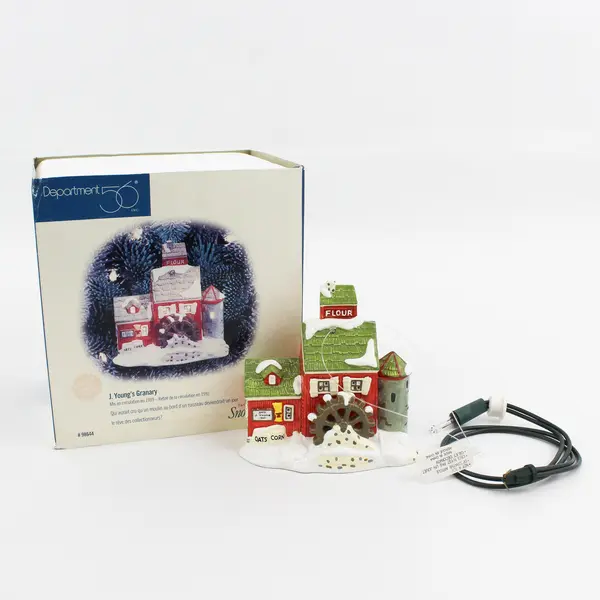 Dept 56 Snow Village J. Young's Granary Ornament 98644 Retired Lighted
