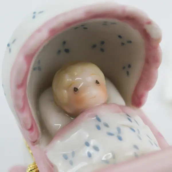 1997 Enesco Precious Moments Baby Girl Buggy Trinket Box