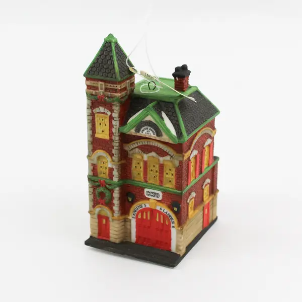 1990 Dept 56 Christmas In The City Red Brick Fire Station Ornament Retired 98758