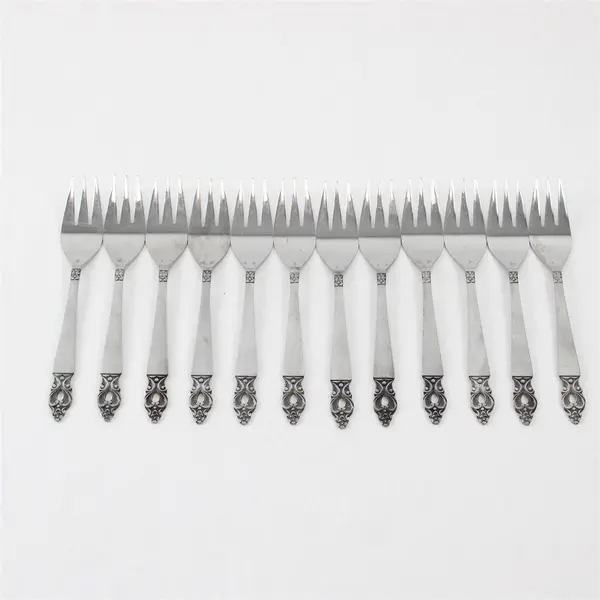 Lot of 12 National Stainless Olaf Pattern Salad Forks 6.5" SS Black Accents Rare