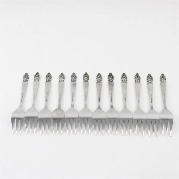 Lot of 12 National Stainless Olaf Pattern Salad Forks 6.5" SS Black Accents Rare