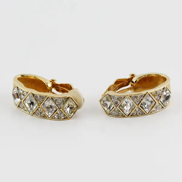 Swarovski Clear Faceted Rhinestone Gold-Tone Clip On Earrings