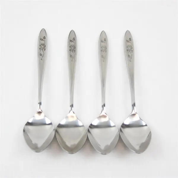 Lot of 4 National Stainless Charmante Pattern SS Teaspoons Burnished 6.25" Rare