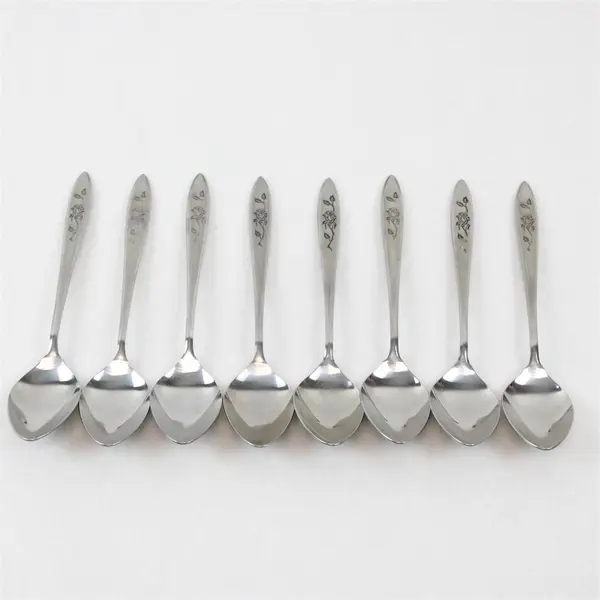 Lot of 8 National Stainless Charmante Pattern SS Teaspoons Burnished 6.25" Rare
