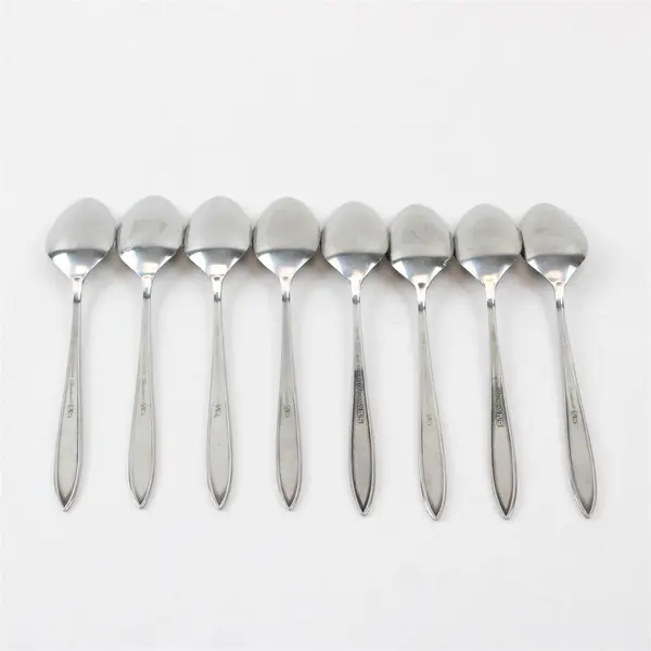 Lot of 8 National Stainless Charmante Pattern SS Teaspoons Burnished 6.25" Rare