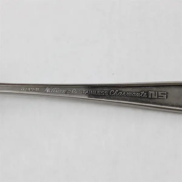 Lot of 8 National Stainless Charmante Pattern SS Teaspoons Burnished 6.25" Rare