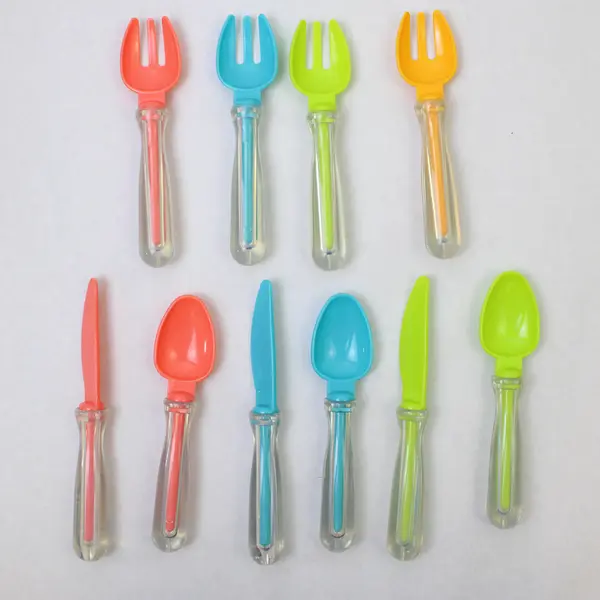 Lot of 10 Toddler Plastic Silverware Utensils - 4 Forks, 3 Spoons, 3 Knives