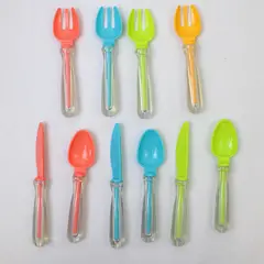 Lot of 10 Toddler Plastic Silverware Utensils - 4 Forks, 3 Spoons, 3 Knives