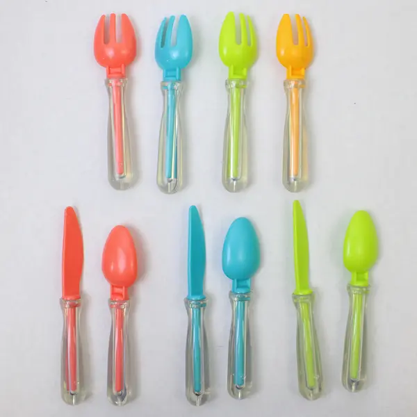 Lot of 10 Toddler Plastic Silverware Utensils - 4 Forks, 3 Spoons, 3 Knives