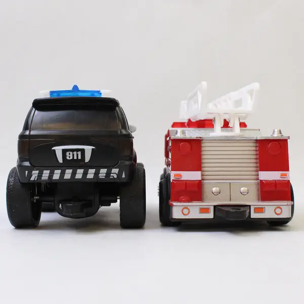 Lot of 2 Maxx Action Friction Plastic Vehicles Firetruck & Police SUV