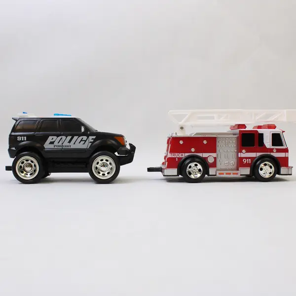 Lot of 2 Maxx Action Friction Plastic Vehicles Firetruck & Police SUV
