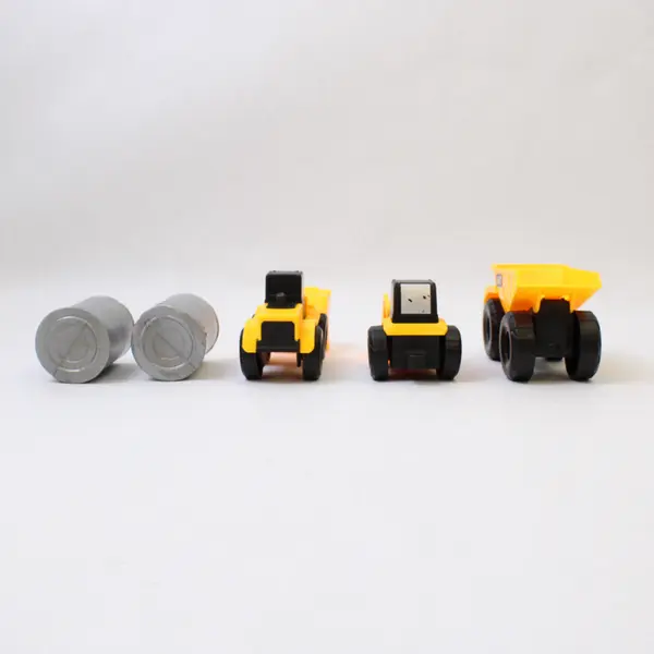 Lot of 5 Children's Plastic Construction Vehicles & Barrels 