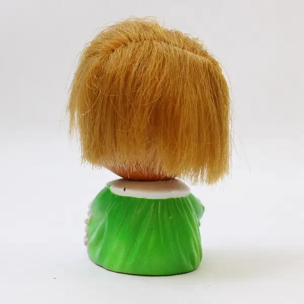 1960s Moody Cutie Doll Laughing Face Blonde Hair Green Dress Vintage