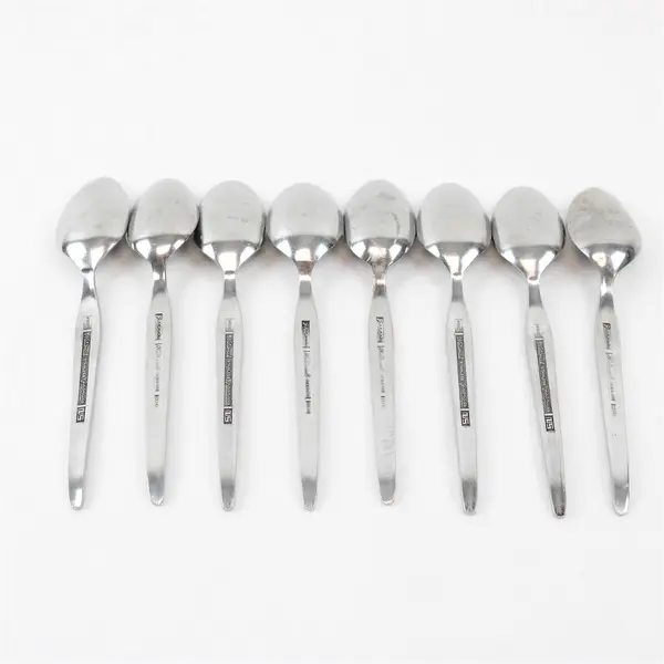 Lot of 8 National Stainless Granada Pattern Stainless Teaspoons 6.25" Good