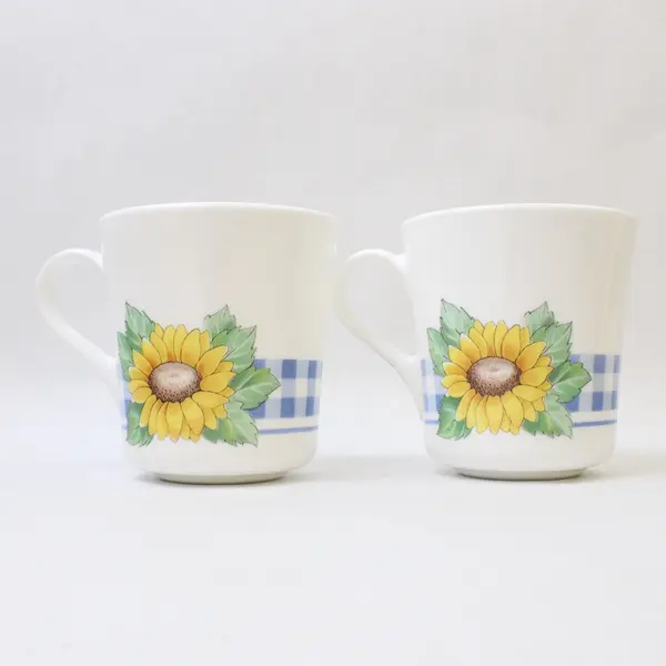Lot Of 2 Corning Corelle Sunsations Pattern Sunflower Ceramic Mugs 3.5" Tall