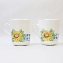 Lot Of 2 Corning Corelle Sunsations Pattern Sunflower Ceramic Mugs 3.5" Tall