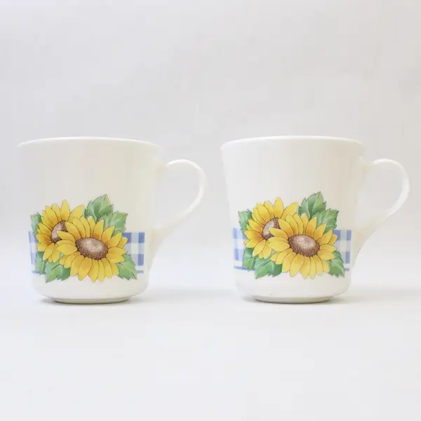 Lot Of 2 Corning Corelle Sunsations Pattern Sunflower Ceramic Mugs 3.5" Tall