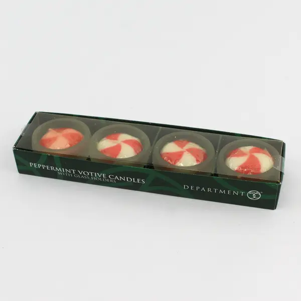 2000 Dept. 56 Peppermint Votive Candles with Glass Holders Set of 4