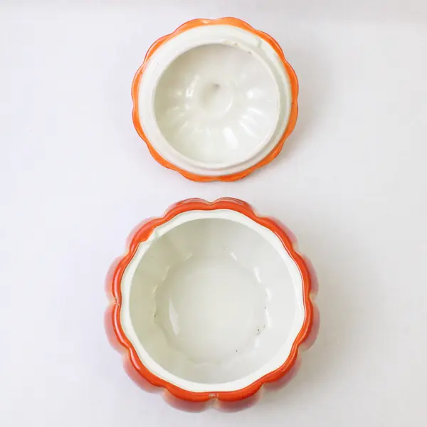 FTD Ceramic Orange Pumpkin W/ Step Lid Ceramic Shaped Covered Jar 7.25" Dia