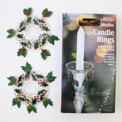 Boston Warehouse 2 Pc Bobeches Seasonal Holiday Holly Berry Glass Candle Rings