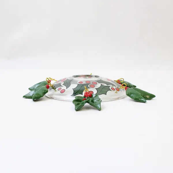 Boston Warehouse 2 Pc Bobeches Seasonal Holiday Holly Berry Glass Candle Rings