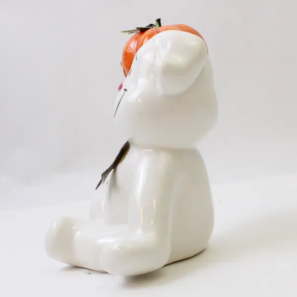 Ceramic White Ghost Figurine Holding Pumpkin Halloween Decor 4.75in New