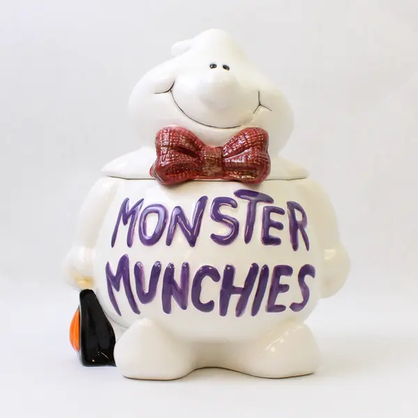 Unbranded White Ghost Shaped Cookie Jar Monster Munchies Ceramic 7.5" Tall