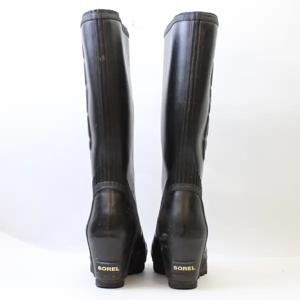 Sorel Solid Black Color Joan Rain Wedge Tall Rubber Rain Boots Women's Size 6.5