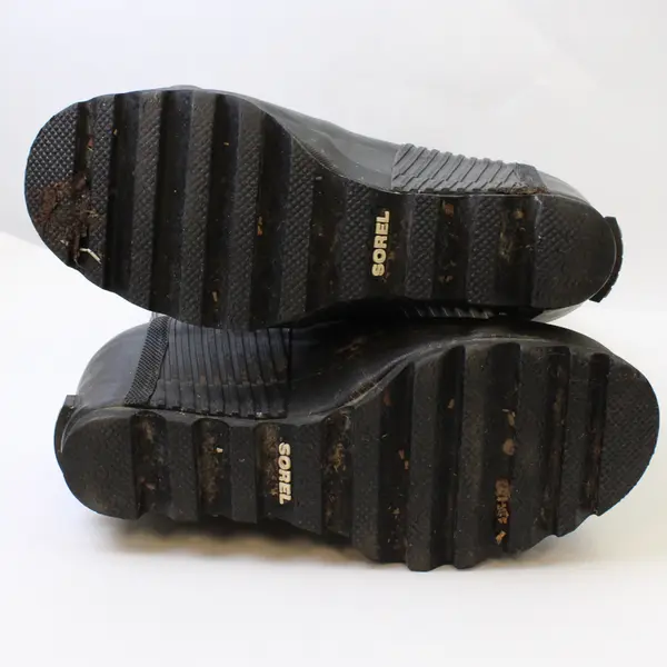 Sorel Solid Black Color Joan Rain Wedge Tall Rubber Rain Boots Women's Size 6.5