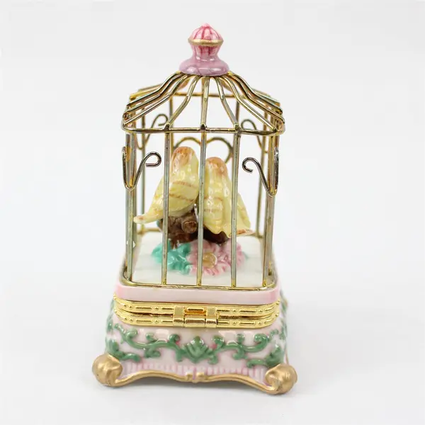 Westland Giftware Porcelain Figurine Two Birds in Cage 6in Tall
