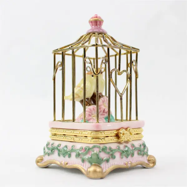 Westland Giftware Porcelain Figurine Two Birds in Cage 6in Tall