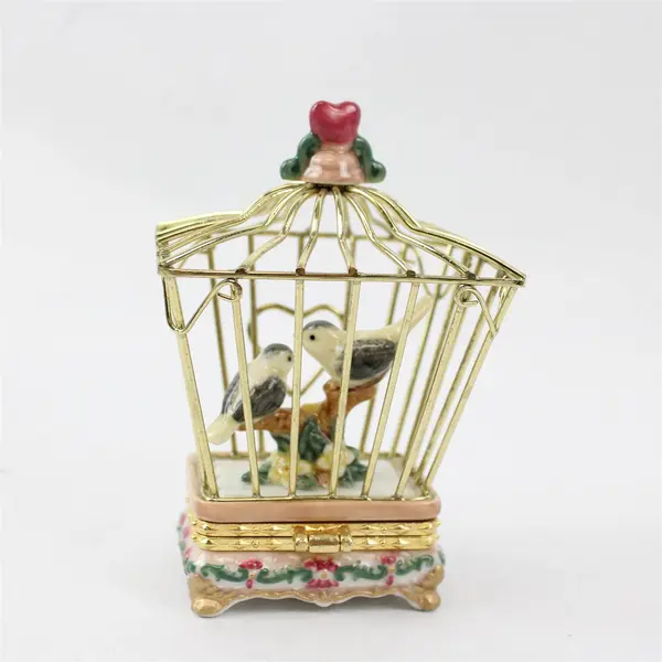 Westland Giftware Porcelain Figurine Two Birds in Cage 4in Tall - New