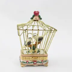Westland Giftware Porcelain Figurine Two Birds in Cage 4in Tall - New