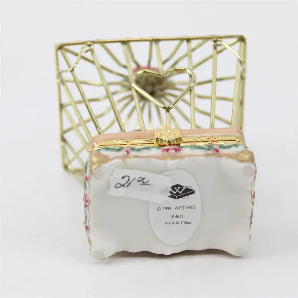 Westland Giftware Porcelain Figurine Two Birds in Cage 4in Tall - New