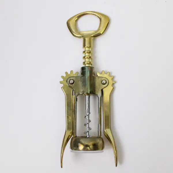Winged Lever Corkscrew Deluxe With Cap Lifter Brass Plated Model 2