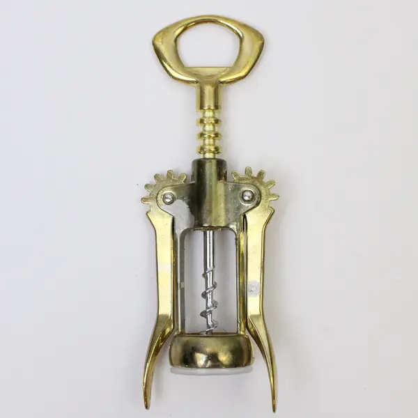 Winged Lever Corkscrew Deluxe With Cap Lifter Brass Plated Model 2