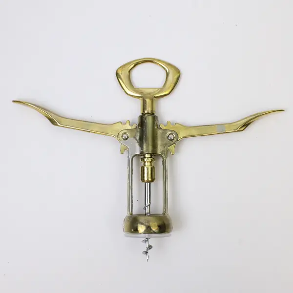 Winged Lever Corkscrew Deluxe With Cap Lifter Brass Plated Model 2