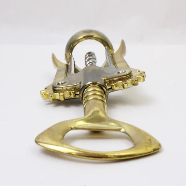 Winged Lever Corkscrew Deluxe With Cap Lifter Brass Plated Model 2