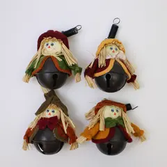 Lot of 4 Vintage Halloween Scarecrow Jingle Bells New 