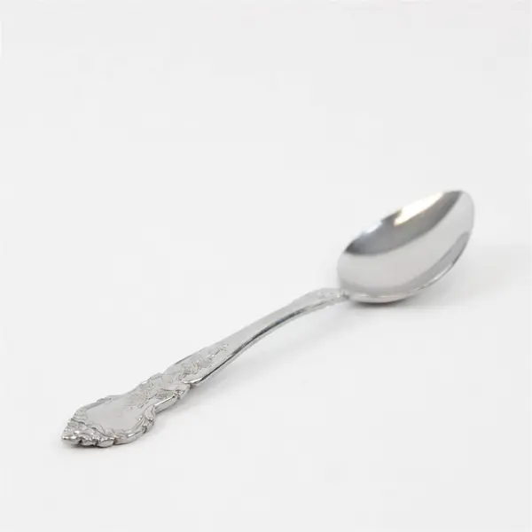 Lot of 2 National Stainless Rose & Leaf Pattern SS Oval Soup Spoons 7.5" Good