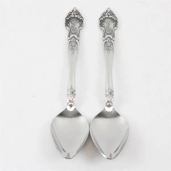 Lot of 2 National Stainless Rose & Leaf Pattern SS Oval Soup Spoons 7.5" New 