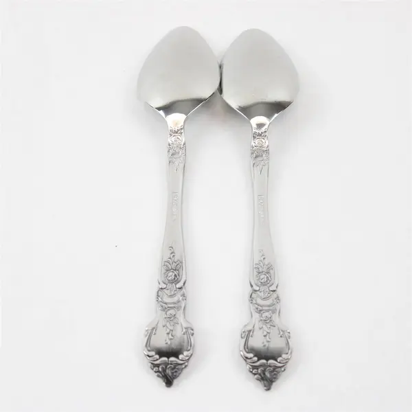 Lot of 2 National Stainless Rose & Leaf Pattern SS Oval Soup Spoons 7.5" New 