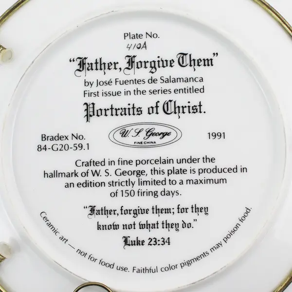 1991 W.S. George Portraits of Christ Collector Plate Father Forgive Them 8.5 in