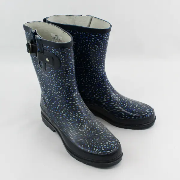 Western Chief Blue Raindrop Pattern Mid Calf Rubber Rain Boots Women Size 8