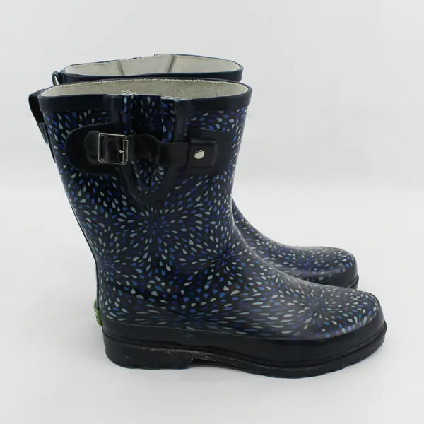 Western Chief Blue Raindrop Pattern Mid Calf Rubber Rain Boots Women Size 8