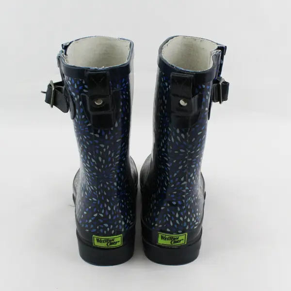 Western Chief Blue Raindrop Pattern Mid Calf Rubber Rain Boots Women Size 8