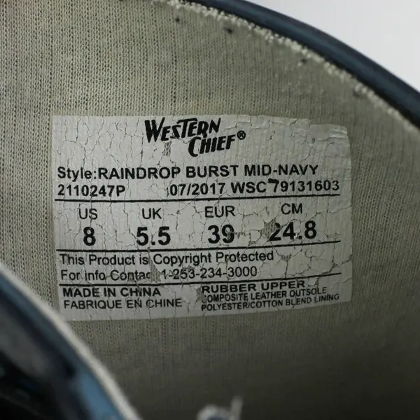 Western Chief Blue Raindrop Pattern Mid Calf Rubber Rain Boots Women Size 8